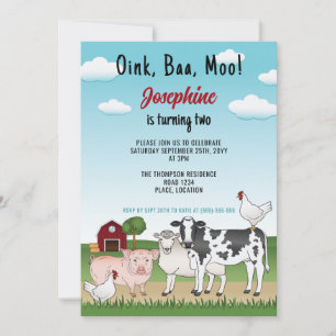 Invitación Animales de granja de dibujos animados lindos cump