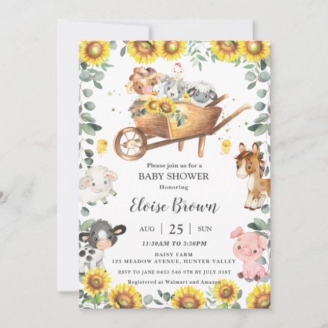 Invitación Animales de granja de maíz Baby Shower de vegetaci (Anverso)