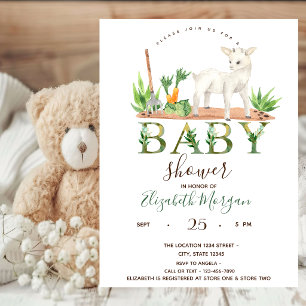 Invitación Animales de granja en acuarela Oveja Baby Shower 