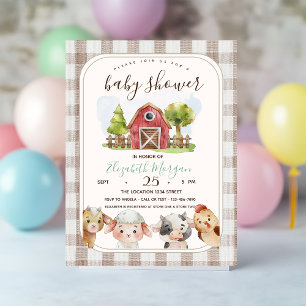 Invitación Animales de granja en acuarela para baby shower