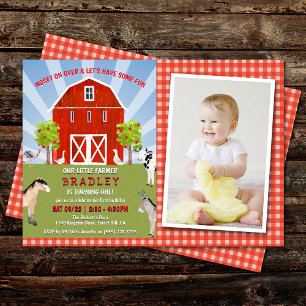 Invitación Animales de granja Foto de primer cumpleaños