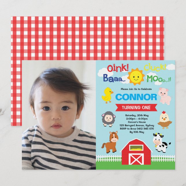 Invitación Animales de granja foto del zoológico de juguetes  (Anverso / Reverso)