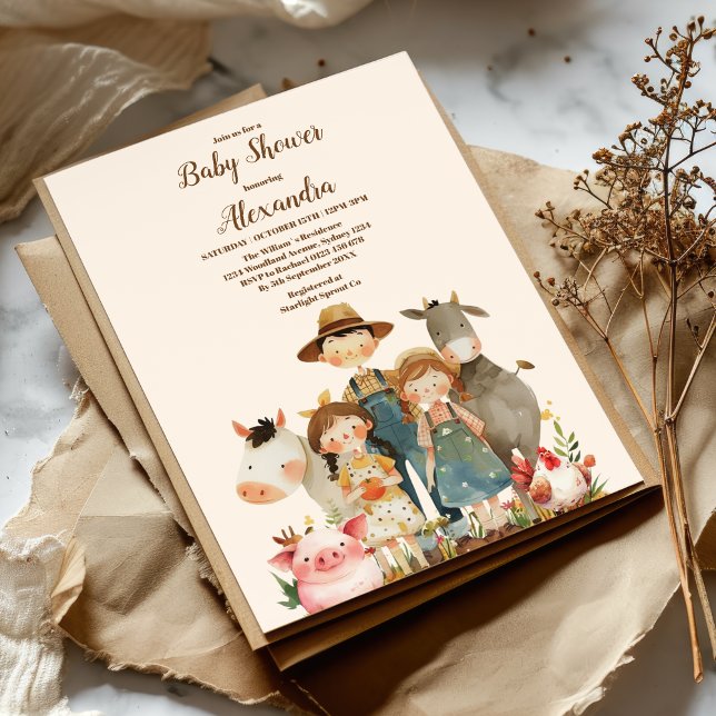 Invitación Animales de granja Género Baby Shower neutro (Subido por el creador)