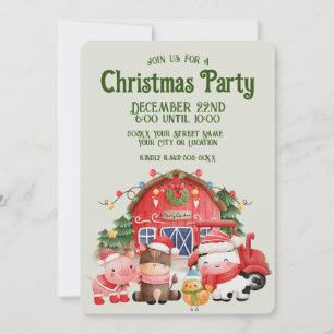 Invitación Animales de granja lindos de Navidad en salvia