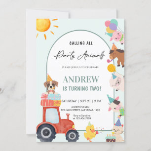 Invitación Animales de granja lindos en cumpleaños