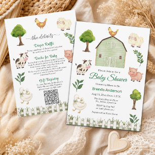 Invitación Animales de granja lindos en un solo baby shower