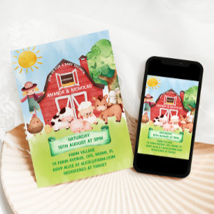 Invitación Animales de granja lindos para baby shower