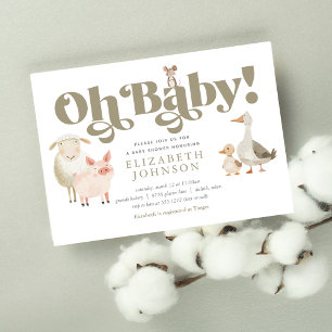 Invitación Animales de granja lindos y neutrales para baby sh
