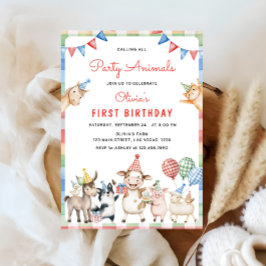 Invitación Animales de granja llaman a todos Fiestas primer c