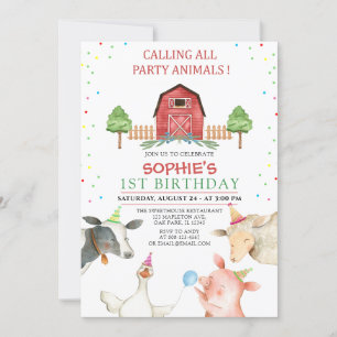 Invitación Animales de granja minimalistas Día de cumpleaños