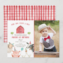 Invitación Animales de granja Niño Red Gingham Barnyard Cumpl