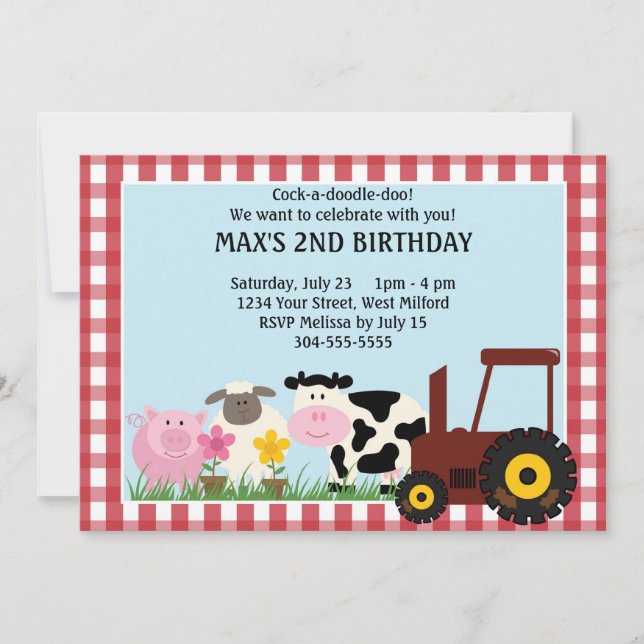 Invitación Animales de granja Niños Cumpleaños (Anverso)