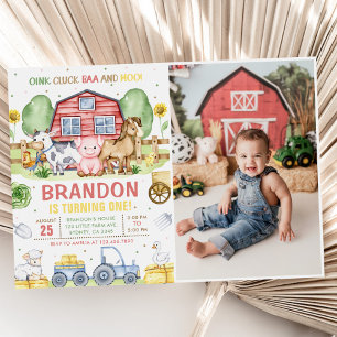 Invitación Animales de granja Oink Baa Moo Foto de primer cum