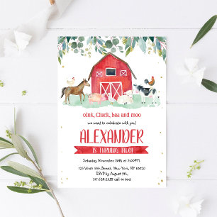 Invitación Animales de granja Oink Baa Moo Niño 1er Cumpleaño