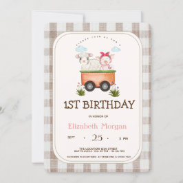 Invitación Animales de granja Oveja de cerdo Gingham