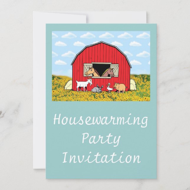 Invitación Animales de granja para la fiesta de calentamiento (Anverso)