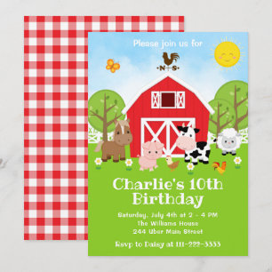 Invitación Animales de granja rojos cumpleaños
