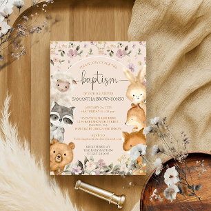 Invitación Animales de granja rosados oso zorro conejo mapach