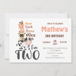 Invitación Animales de granja Sagrada Vaca Primer Cumpleaños