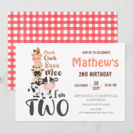 Invitación Animales de granja Sagrada Vaca Primer Cumpleaños