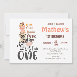 Invitación Animales de granja Sagrada Vaca Primer Cumpleaños
