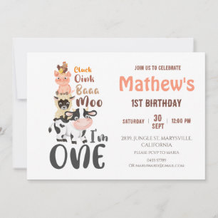 Invitación Animales de granja Sagrada Vaca Primer Cumpleaños