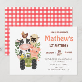 Invitación Animales de granja Sagrada Vaca Primer Cumpleaños