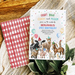 Invitación Animales de granja singulares Barnyard Birthday Bo<br><div class="desc">Esta invitación está llena de encanto y cuenta con un animado conjunto de animales de granja adorables. Mientras envía estas invitaciones, imagina la emoción que traerán. Los adorables animales de granja, los coloridos globos y la promesa de una celebración alegre seguramente encenderán el espíritu fiesta en todos los que los...</div>