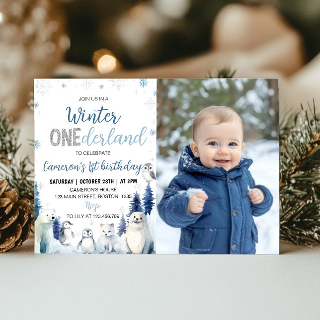 Invitación Animales de invierno azules de Onederland Foto de  (Subido por el creador)