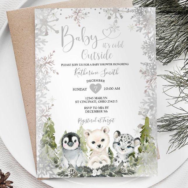 Invitación Animales de invierno Baby Shower Silver Snowflakes (Subido por el creador)