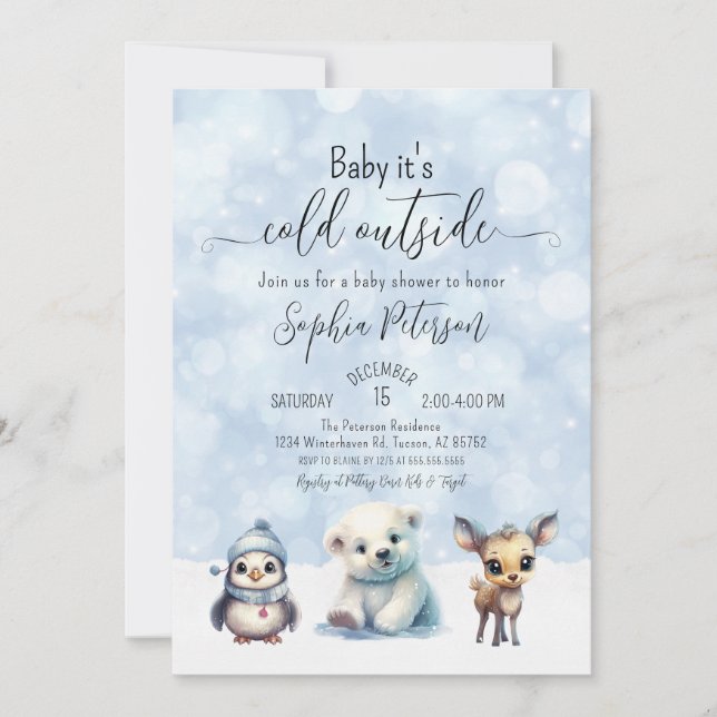 Invitación Animales de invierno fríos fuera de Baby Shower (Anverso)