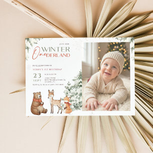 Invitación Animales de Invierno Onederland Foto de Cumpleaños