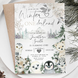 Invitación Animales de invierno Onederland Snowflake Primer c