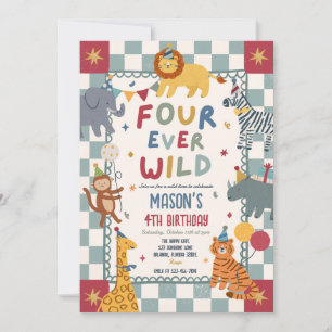 Invitación Animales de la Fiesta de Cumpleaños 4 de Four Ever