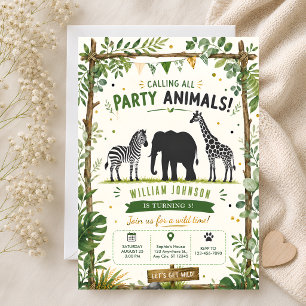 Invitación Animales de la Fiesta de la Jungla Safari Cumpleañ
