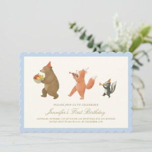 Invitación Animales de la Fiesta del Bosque Primer Cumpleaños
