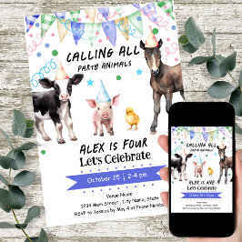 Invitación Animales de la granja Barnyard 4º cumpleaños