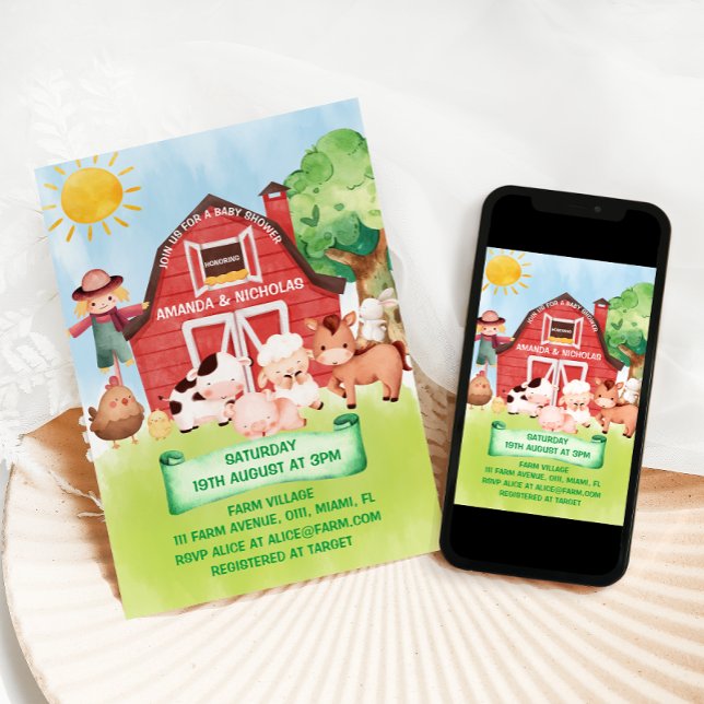 Invitación Animales de la granja Barnyard Cutan a Baby Shower (Subido por el creador)