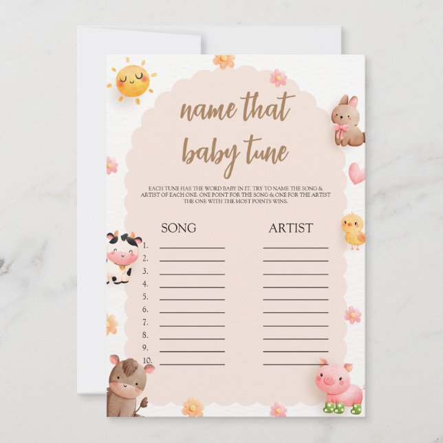 Invitación Animales De La Granja Cuta Nombre Baby Shower Que  (Anverso)