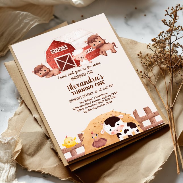 Invitación Animales de la granja Cute Barnyard 1º cumpleaños (Subido por el creador)