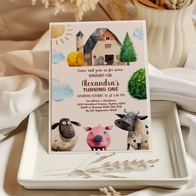 Invitación Animales de la granja Cute Barnyard 1º cumpleaños (Subido por el creador)