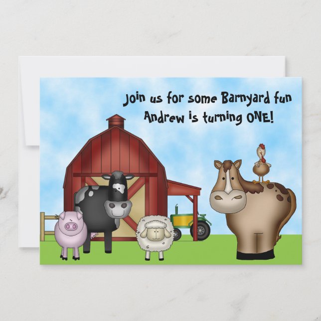 Invitación Animales de la granja Cute Barnyard Fiesta de prim (Anverso)