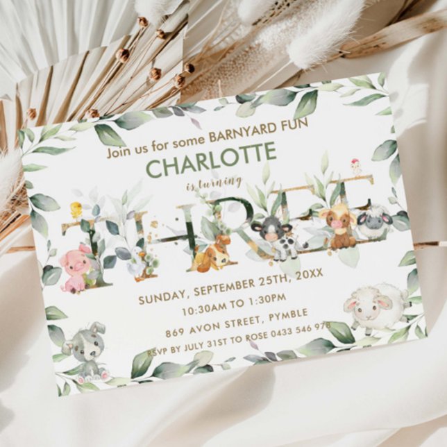 Invitación Animales de la granja Cute Farm Barnyard Greenery  (Subido por el creador)