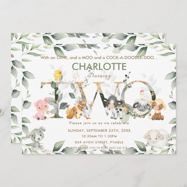 Invitación Animales de la granja de animales Barnyard Greener (Anverso / Reverso)