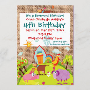 Invitación Animales de la granja de Barnyard Burlap Invitacio