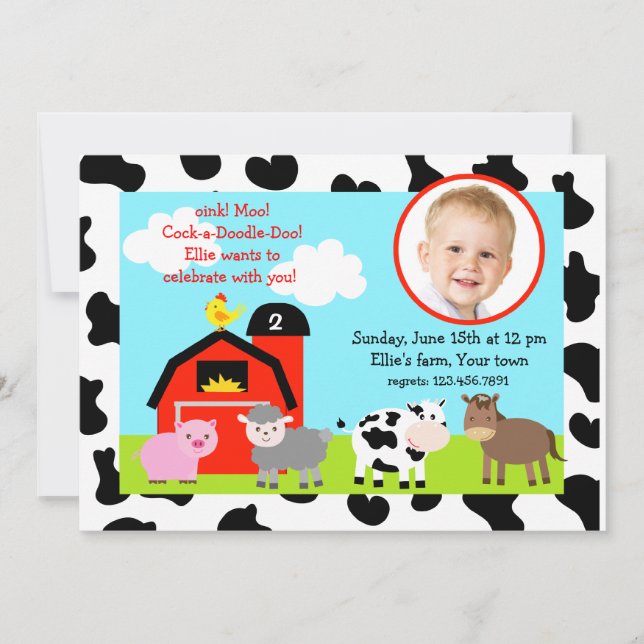 Invitación Animales de la granja de Barnyard Fotografía Invit (Anverso)