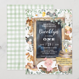 Invitación Animales de la granja de cultivo Barnyard Moda Gre