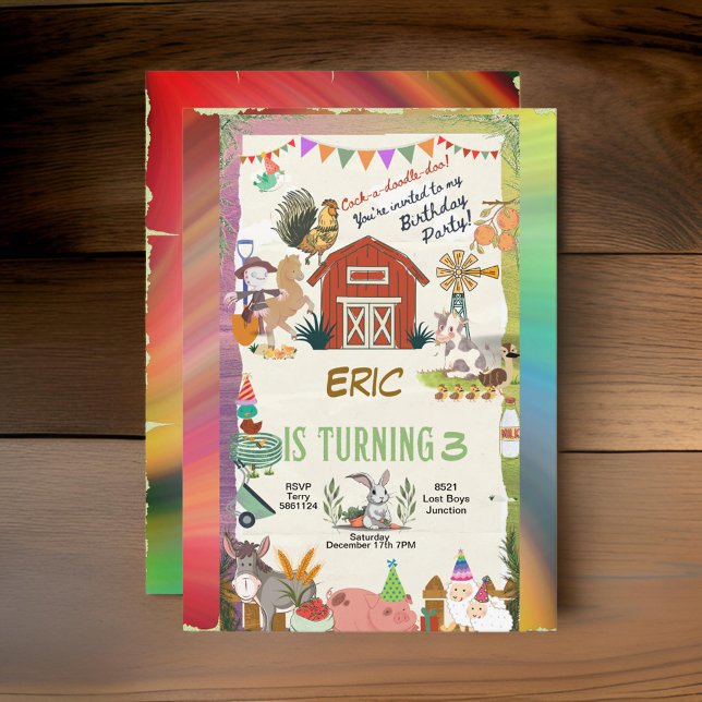 Invitación Animales de la granja Rainbow Farm que personaliza (Subido por el creador)