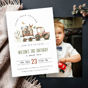 Invitación Animales de la Granja Roja Rust Tractor Niños Foto