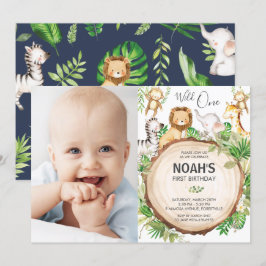 Invitación Animales de la jungla 1er cumpleaños Wild One Gree